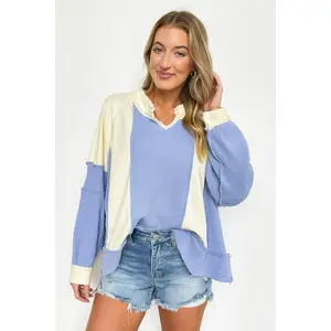 Lisette Notched Neck Contrast Knit Top - BACK IN STOCK