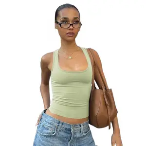 European and American ins-style women's summer new fashion trendy solid color sleeveless square-neck inner layer tank top