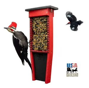 PILEATED WOODPECKER FEEDER - Double Suet Cake Hanger with Tail Prop Amish USA