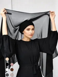 Women's Plain Magnetic Buckle Lazy Hijab Scarf, Comfortable Daily Wear Headscarf, Stylish Muslim Fashion Accessory