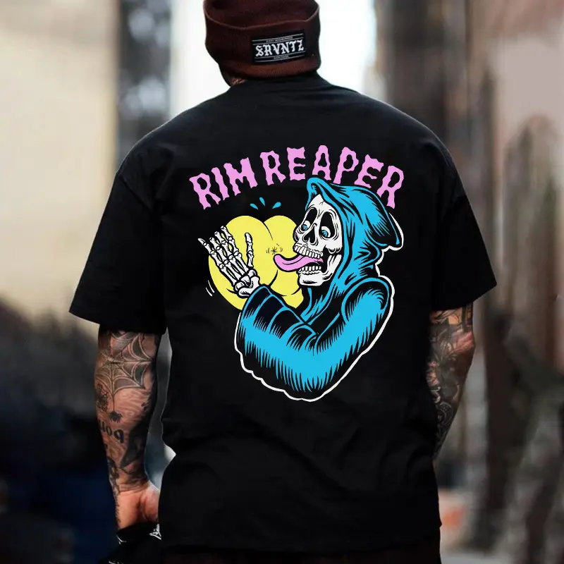 RIM REAPER Skull with Naked Ass Black Print T-shirt-DK.X