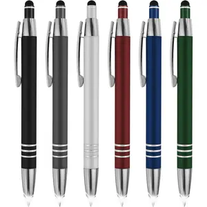 3 in 1 Multi-Function Soft  Pen with Light for Pilots, , Doctors Etc .Lighted Tip Pen LED Night Writer Flashlight+Stylus for Touchscreen Devices+Ballpoint Pen, Multi-Color, Pack of 6