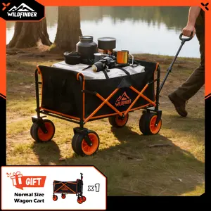 【2 in 1】Lightweight Folding Utility Wagon with Wheels, Collapsible Heavy-Duty Cart (330 lbs Capacity) Featuring Adjustable Handle for Camping, Gardening, Sports & Grocery Use