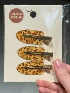 3-Piece Leopard Print Acetate Invisible Hair Clips Set, Cute Animal Pattern, Suitable for Girls & Women, Daily Use, Makeup, Vintage Style