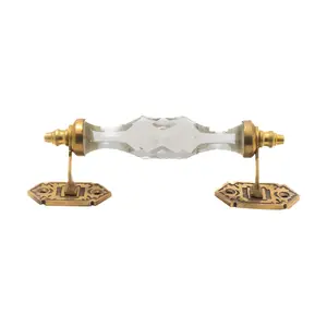 Antique Style Elegant Clear Faceted Crystal and Brass Pull Handle - 5 Inch & 6.5 Inch