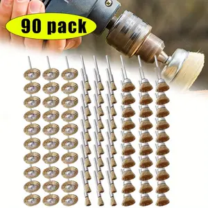 90PCS Metal Wire Wheel Set, Electric Drill Brushes for Polishing, Deburring, and Rust Removal, Durable Brass and Steel Construction with Golden Bowl Head