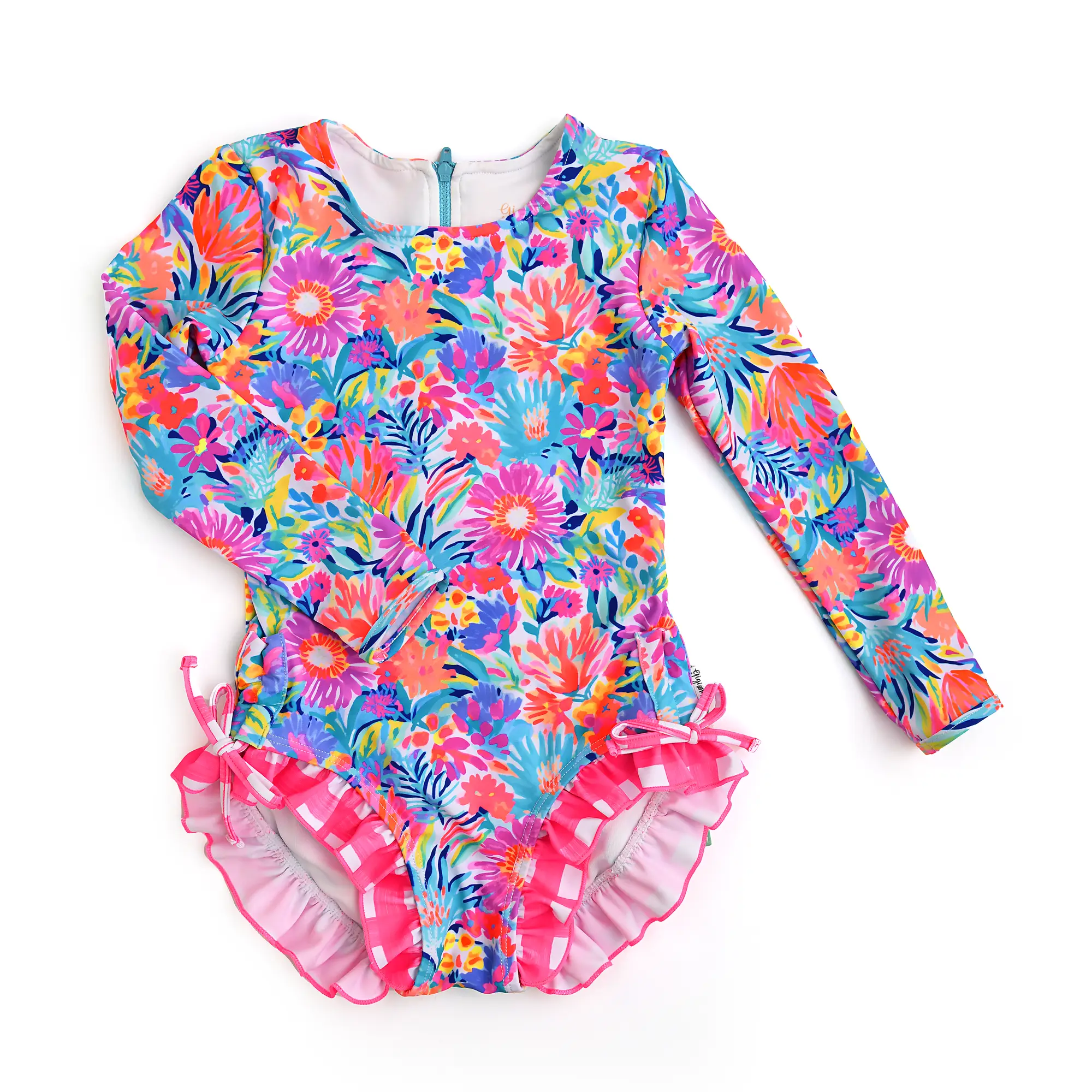 Megan Floral LONG SLEEVE Leotard Purple Orange Green Yellow Team Ruffle Gigi and Max UPF Sun Safe