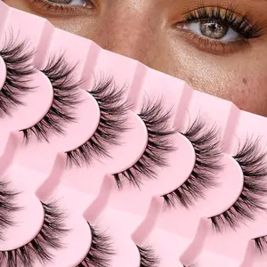 Lashes Natural Cat Eye Lashes Wispy Eyelashes 15mm False Eyelashes Wispy Lash Strips 3D Volume Fake Eyelash Thin Cotton Band Soft Eye Lash Pack 7 Pairs Siligli