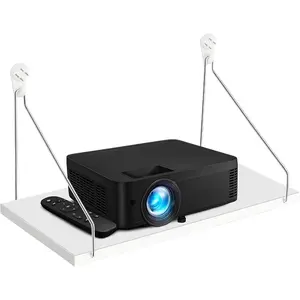 Projector Shelf for Wall, 12 x 6 Inch Modem Router Shelf with Wire Racks, Seamless Nail Router Wall Mount for Modem, Cable Box, Under TV Floating Holder Stand Accessories, White