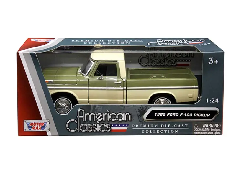 1969 Ford F-100 Pickup Truck - Green / Cream (Timeless Legends) Diecast 1:24 Model - Motormax 79315GRNCRM