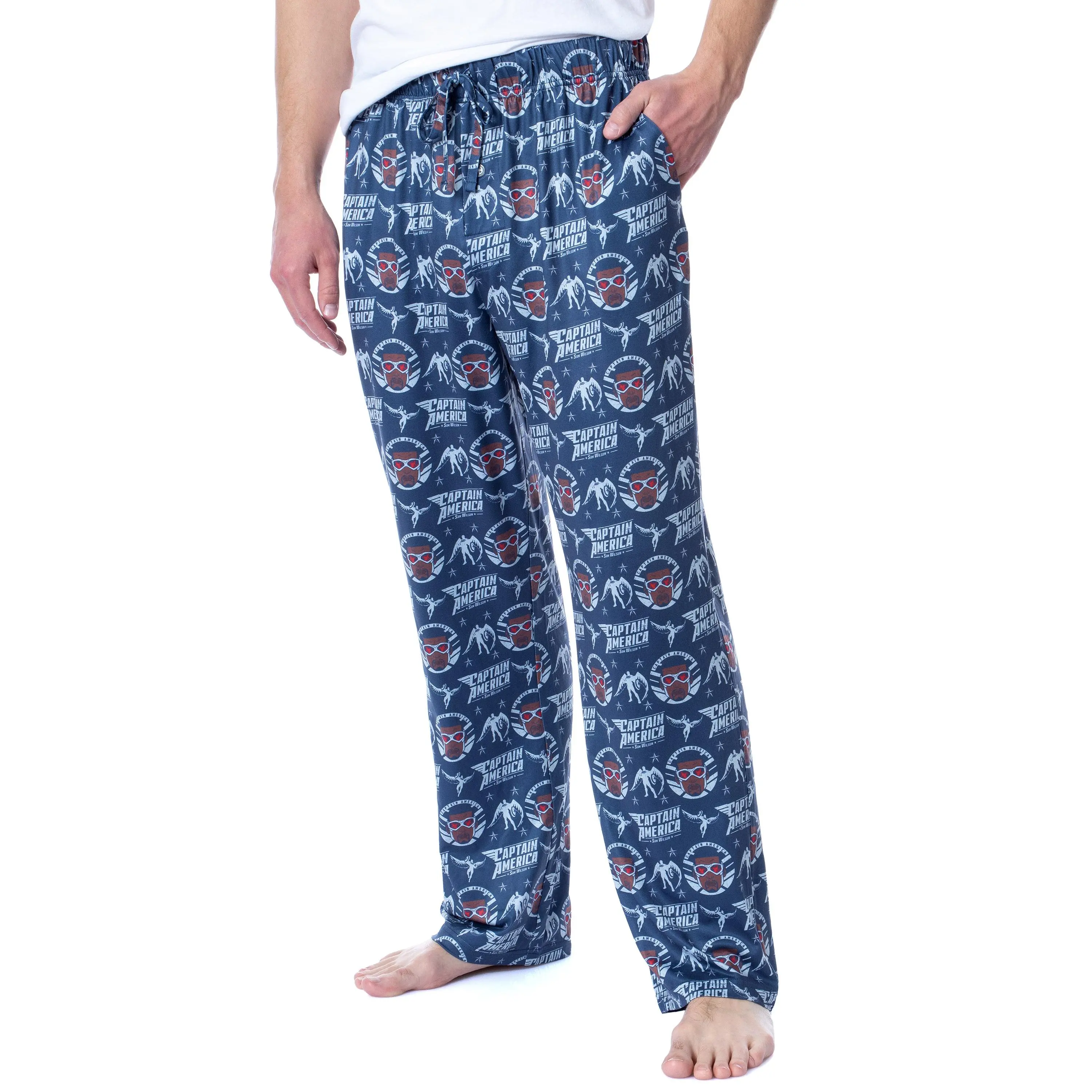 Marvel Men's The Falcon Captain America Tossed Print Polyester-Elastane Pajama Pants, Ideal for Father's Day, Valentine's Day Gifts