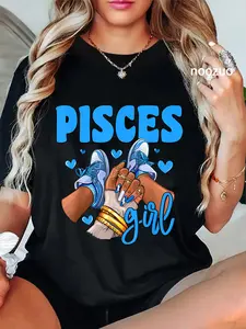 100% Cotton Pisces Girl Sneakers Astrology Zodiac Sign Black Women T-Shirt