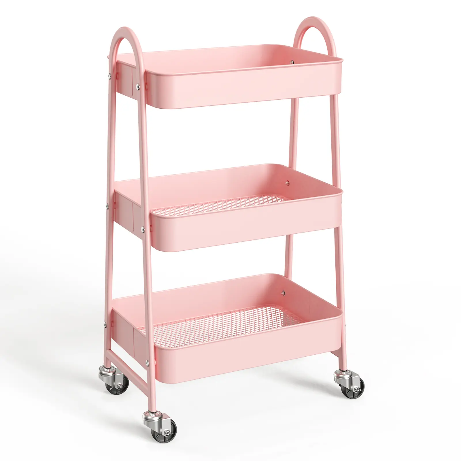 3-4 Tier Small Rolling Cart,Metal Utility Storage Organizer Mobile Shelving Unit with Caster Wheels for Snack Bedside Narrow Places