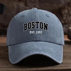 Boston Est. 1997 Unisex Fashion Baseball Cap Adjustable Curved Brim Hat Woven Textile Material 80%+ Content Easy Care Machine Wash/Dry Clean