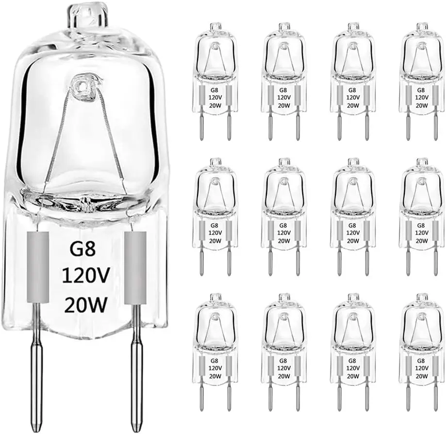 G8 Halogen Light Bulbs, 20W Dimmable 120V 2-Pin T4 JCD Type Xenon Bulbs, 12-Pack Warm White Under-Cabinet Puck Lighting Replacements, Dimmable Halogen Bulbs, Under-Cabinet Halogen Bulbs