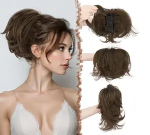 Claw Clip Short Ponytail Extensions - DIY Bendable Metals Fluffy Messy Bun Hair Piece Straight Synthetic Hairpieces Ponytail Extension for Women,