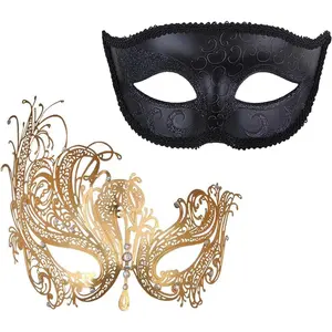 Couple masquerade mask for women men venetian mask metal shiny halloween mask for costume party