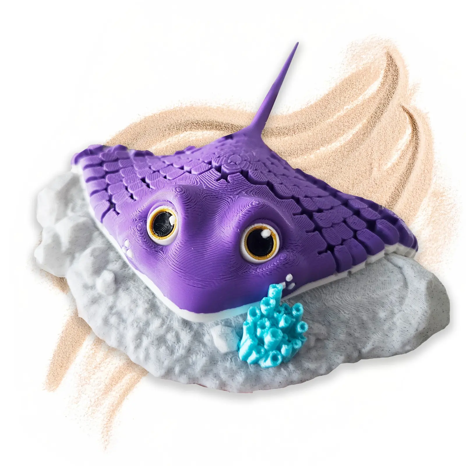 Flexi Articulated Manta Ray Figurine, 3D Printed Fidget Collectible for ADHD and Sensory Relaxation, Office Desk Decor, Sea Life Decor for Desk or Display, Ocean Lover Gift