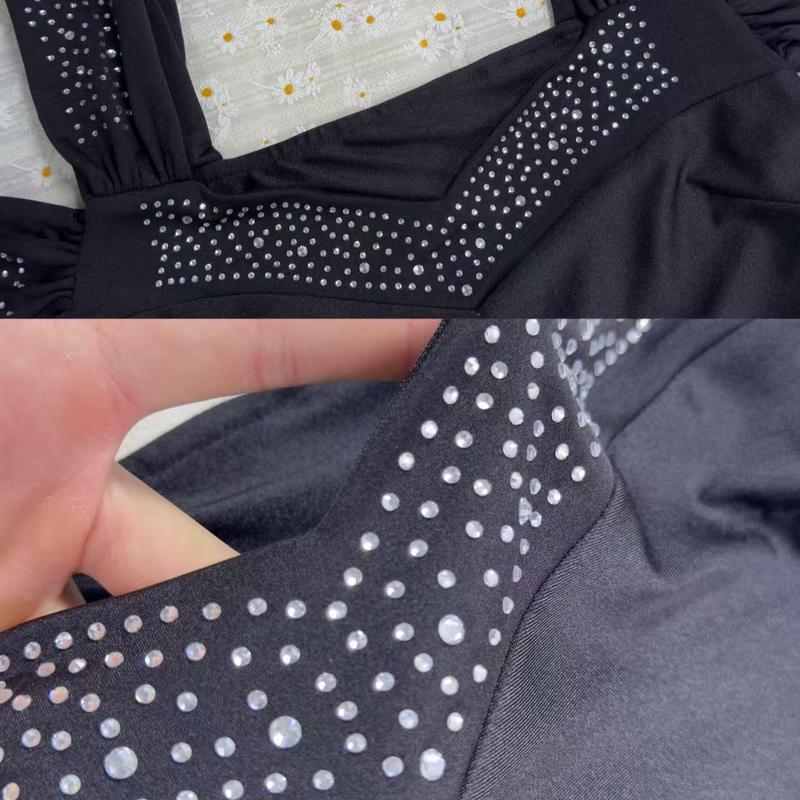 Women's elegant hot diamond off-shoulder slim high waist hip-wrapped slit dress  valentine's day outfit