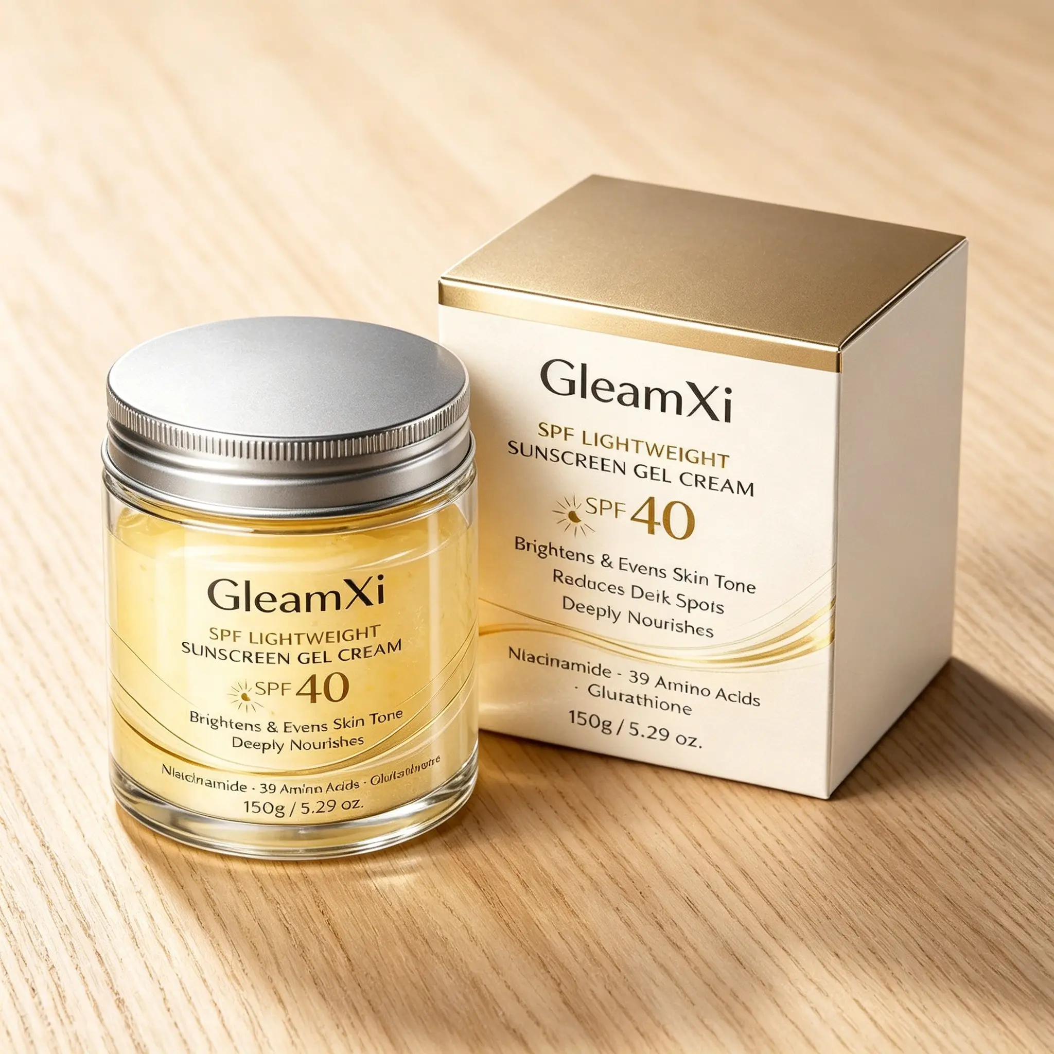 SPF 40 Sunscreen Gel Cream with Niacinamide & Glutathione, Lightweight Non-Greasy, UV Protection, Brightens Skin, Reduces Dark Spots, Moisturizes