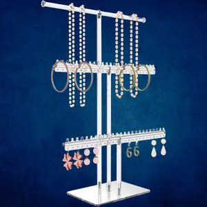 3-Tier Premium Jewelry Stand , Solid Clear Acrylic Jewelry Organizer Stand & Bracelet holder Stand for Necklace Display, Ring & Watch Display