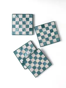 Checked in Blue Coasters - Set of 4