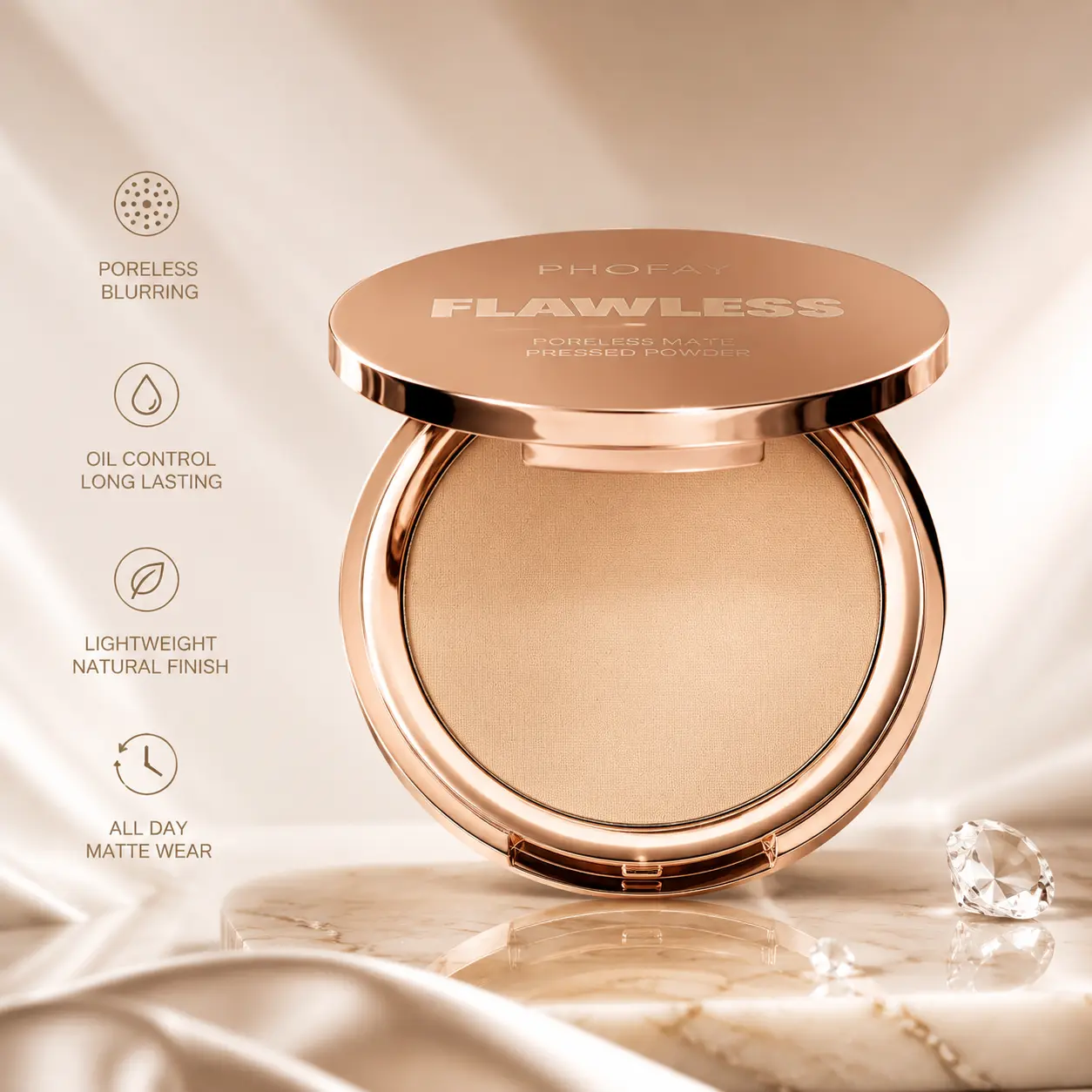 PHOFAY Matte Pressed Powder  Keep Your Makeup Fresh from Morning to Night for Work, Travel, Parties & Everyday Looks