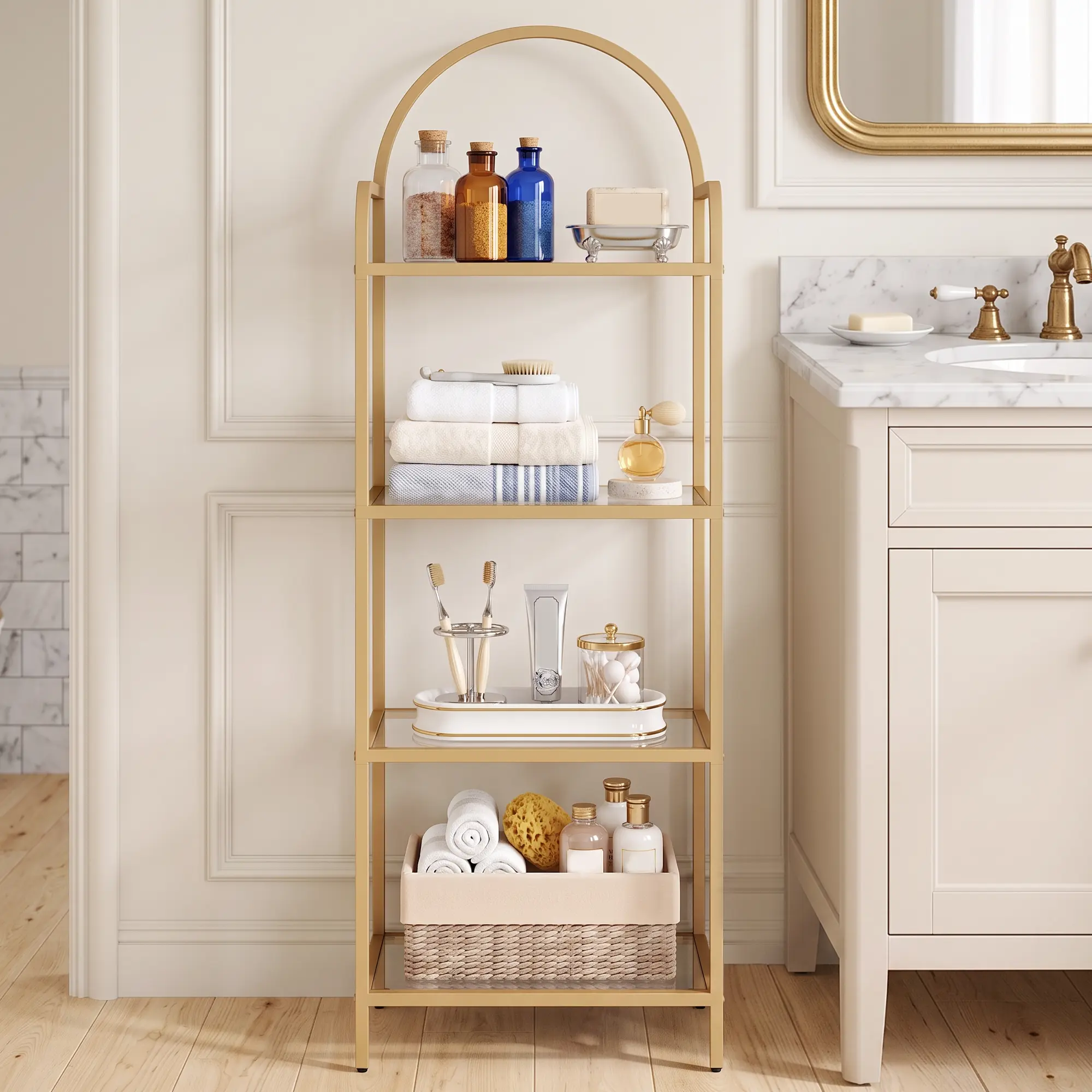 【Multiple Size Options】Hzuaneri Bookcase Bookshelf, Tempered Glass Bookshelves, Slim Shelving Unit for Bedroom, Bathroom, Home Office, Steel Frame