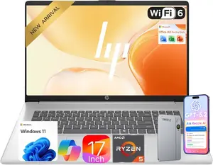 HP Flagship 17 Touchscreen Laptop Computer - 17.3" Anti-Glare HD+ Display, Windows 11 Pro,Office 365 Web Version, Copilot, AMD Ryzen 5 7430U (up to 4.3GHz), Wi-Fi 6, Numeric Keypad, 16/32/64GB RAM, 512GB/1TB/2TB SSD, AI Voice Recorder