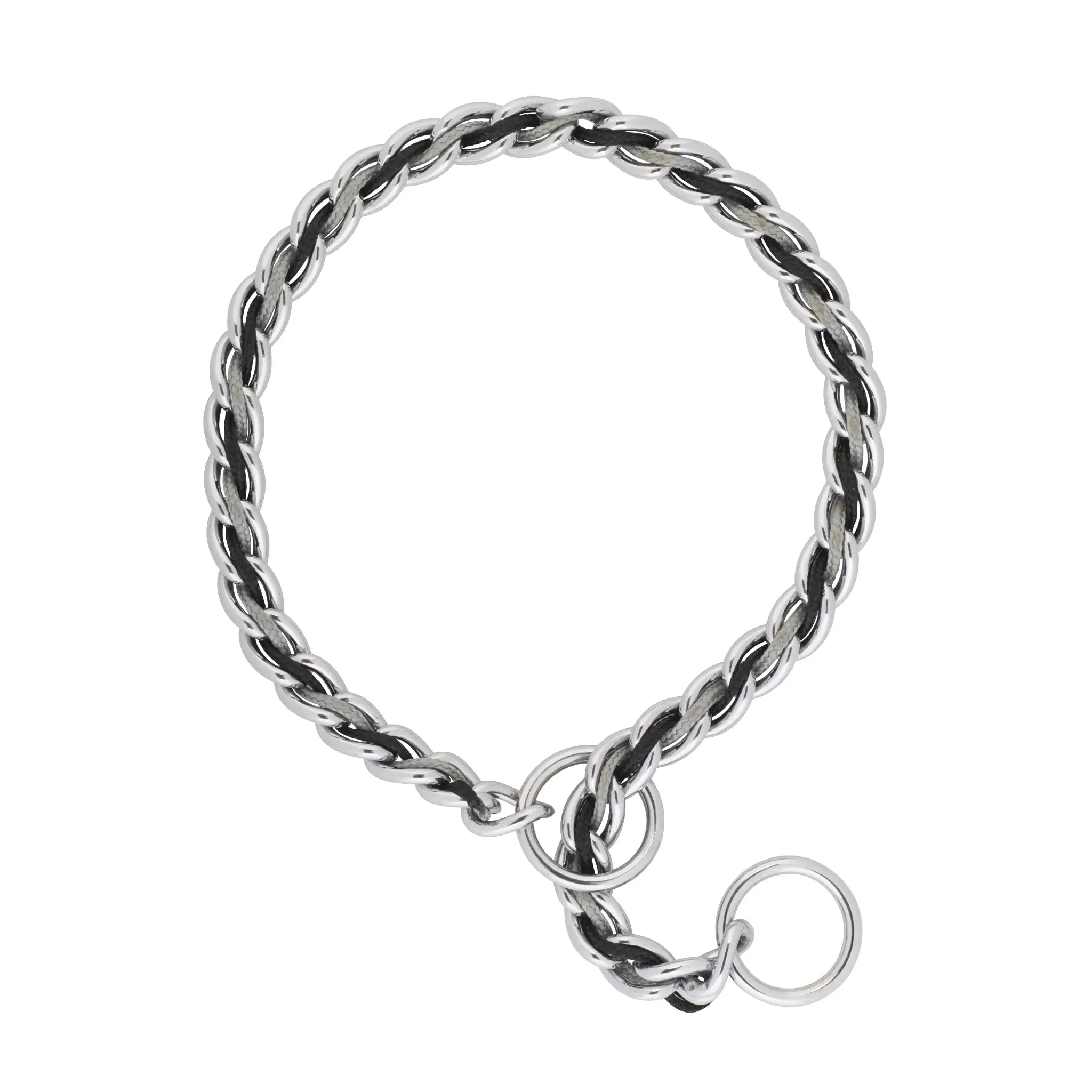 Weaver Leather Laced Chain Slip Collar - Comfortable Quiet Polyester Rope Lacing Dog Collar Gray/Black / 20-inch x 3.5 mm
