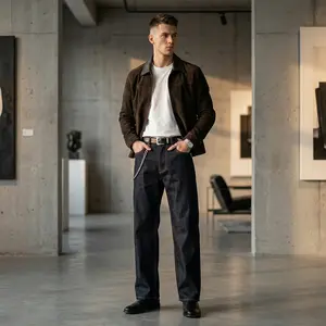 Mens 15oz Raw Denim Jeans Straight Fit Heavyweight Selvedge Denim Pants Durable Vintage Workwear Style Classic Blue Jeans for Men Streetwear Rugged Thick Denim Trousers High Quality Long Lasting