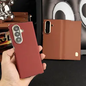 New For Samsung Z Fold 7 Luxury Plated Double Hinge Full Coverage Flip Case Galaxy Z Fold 6 Shockproof Genuine Leather Z Fold 5 Foldable Screen Phone Protector