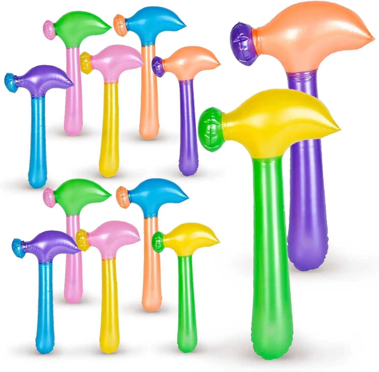 Multi-Colored Inflatable Hammer - 12 Pack - Assorted Neon Mallets - Perfect for Backdrops, Decor, School Activities, Festivals, Party Favors, Pool and Bathtub Toys- 14 Inch