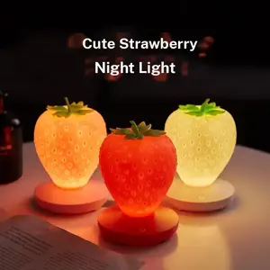 Creative Strawberry Night Light, USB Rechargeable, Bedroom Bedside Lamp, LED Silicone Eye Protection Desk Lamp, Birthday Gifts for Boys and Girls