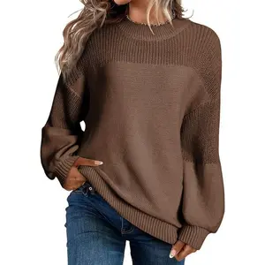 Women's Casual Long Sleeve Sweaters Loose Crewneck Knit Solid Pullover Sweater Jumper TopsGift