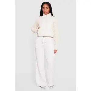 Mock Neck Zip Front Knit Sleeve Puffer Jacket