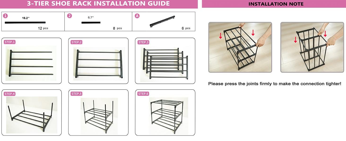 Three-tier ultra-small shoe rack (16.3 inches wide), narrow stackable design suitable for children, toddlers, and adults; lightweight shoe rack ideal for wardrobe storage, dorm organization, entryway/foyer at the front door.