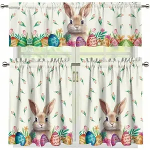 1Pc 60"X18"/ 2Pcs 28" X 40" Easter Bunny Eggs Kitchen Curtains And Valances Set Tier Curtains Linen Curtains Cafe Curtains Living Room Bedroom Bathroom Farmhouse Rustic Country Curtains