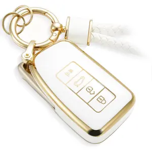 For Lexus Key Fob Cover with Metal Braided Keychain, Upgraded Soft Case for GS GS-F ES IS IS-F RC RC-F NX LX570 RX350/450h (4 buttons) Key Fob Shell