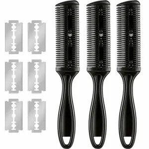 3 Pieces Razor Comb with 10 Pieces Thinning Scissors, Double Edge Hair Cutting Tool