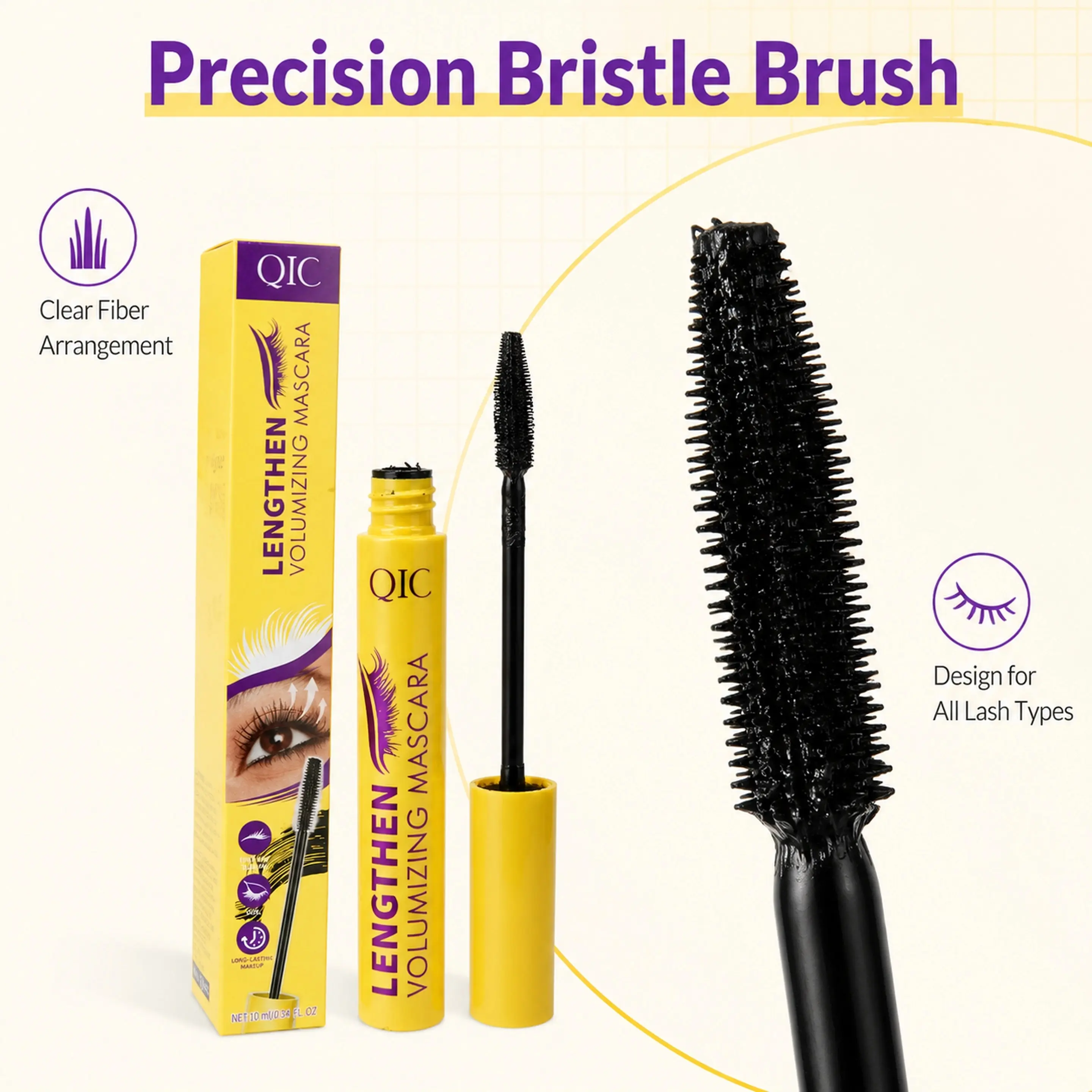 QIC Brownish Black Mascara 10ml Waterproof Beach Sweat Proof, Smudge Transfer Resistant, Long Lasting Curling Thickening Lengthening Mascara, No Clump Dramatic Voluminous Lashes, Daily Party Makeup Cosmetic Gift for Women, Beachproof Mascara, Dramatic Las