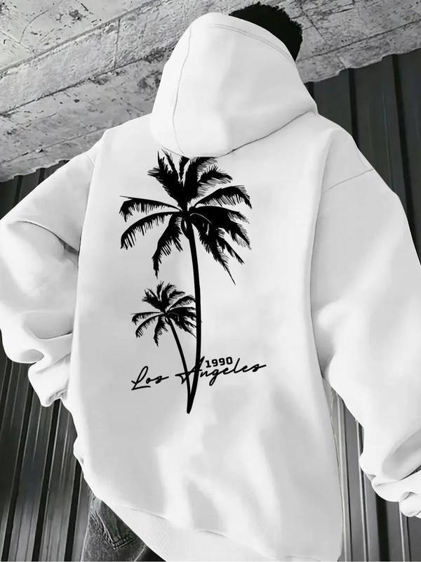 Men's Casual Solid Color Hoodie, Drawstring Pocket Long Sleeve Pullover, Letter Print Streetwear for Fall & Winter