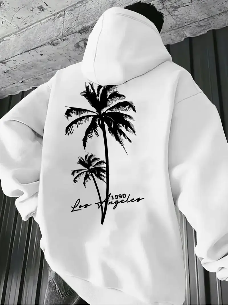 Men's Casual Solid Color Hoodie, Drawstring Pocket Long Sleeve Pullover, Letter Print Streetwear for Fall & Winter