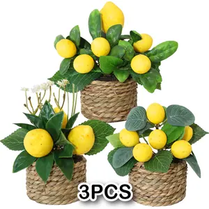 3pcs Vibrant Yellow Lemon Artificial Plant Set - Realistic PE Material, Perfect for Home & Garden Decor, Weddings, and Outdoor Events Decorative Fruit Room Ornaments Plastic