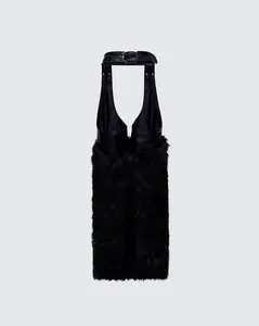 Zaria Black Vegan Leather Fur Trim Chaps
