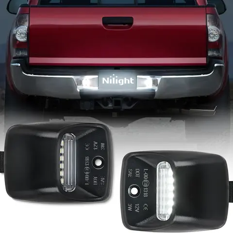 Nilight 1 Pair ABS Waterproof LED License Plate Lights, 6000K White Bright LED Car Lights with Black Housing, Compatible with 2005-2015 Toyota Tacoma & 2000-2013 Toyota Tundra