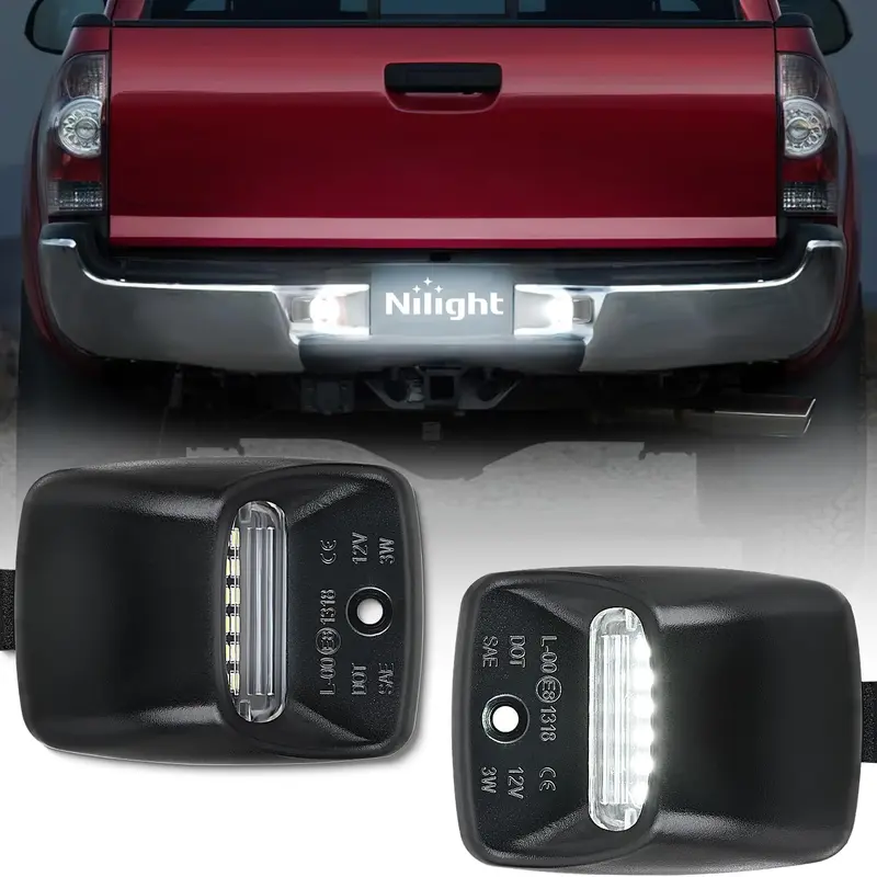 Nilight 1 Pair ABS Waterproof LED License Plate Lights, 6000K White Bright LED Car Lights with Black Housing, Compatible with 2005-2015 Toyota Tacoma & 2000-2013 Toyota Tundra