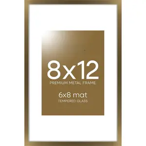 8x12 Picture Frame Bronze, High End Metal 8 x 12 Brass Frames with Mat 6 by 8 for Photo, 12x8 Frame Matted to 6x8 inch Print, 8by12 Wall or Tabletop Frame, Tempered Glass, Wall Kit, Set of 1