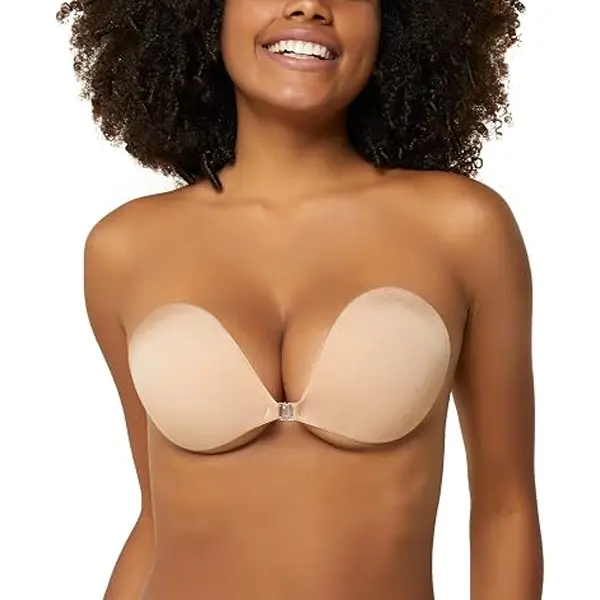 Women's Plus Size Modest Silicone Adhesive Strong Stick Stays Put Push-Up Bra - Strapless, Invisible, Lightweight Nylon, Reusable Beach-to-Wedding Bridal Basic Underwear for Off-Shoulder Gowns
