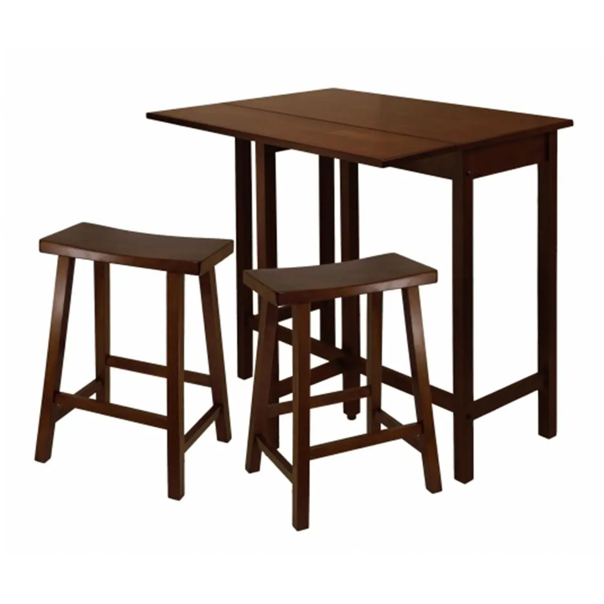 212 MAIN Lynnwood 3pc High Drop Leaf Solid Wood Dining Table Set - 24 in. Saddle Seat Stools, Antique Walnut Indoor Furniture Sets Table with Extendable Design for Indoor Dining, Dining Table Extendable